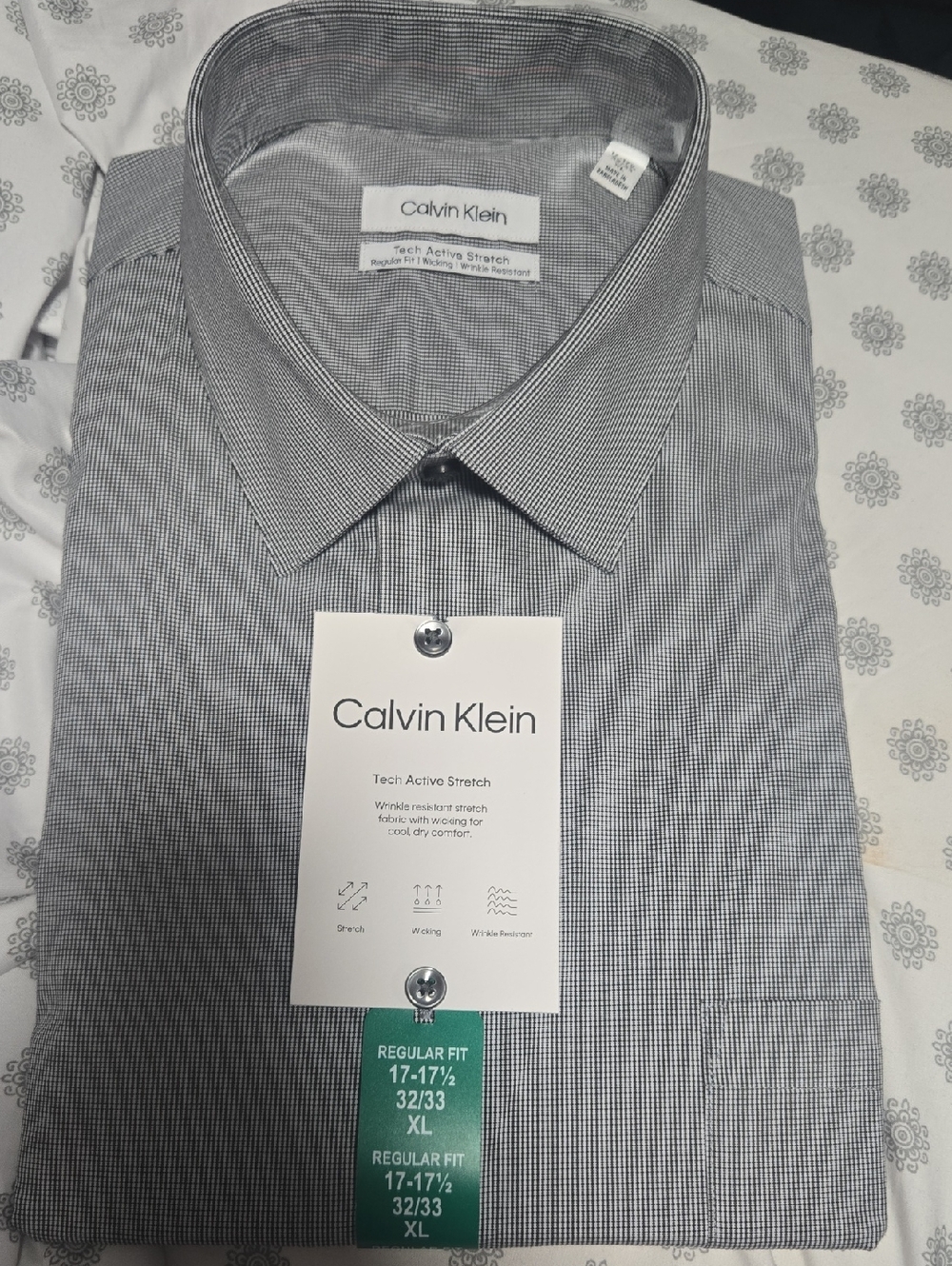 Calvin Klein Men's Long Sleeve Black & White Micro-Check Dress Shirt